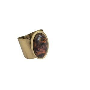 Vintage Brass Tone and Amber Hinge Cuff Bangle Bracelet Wide Large Neutral